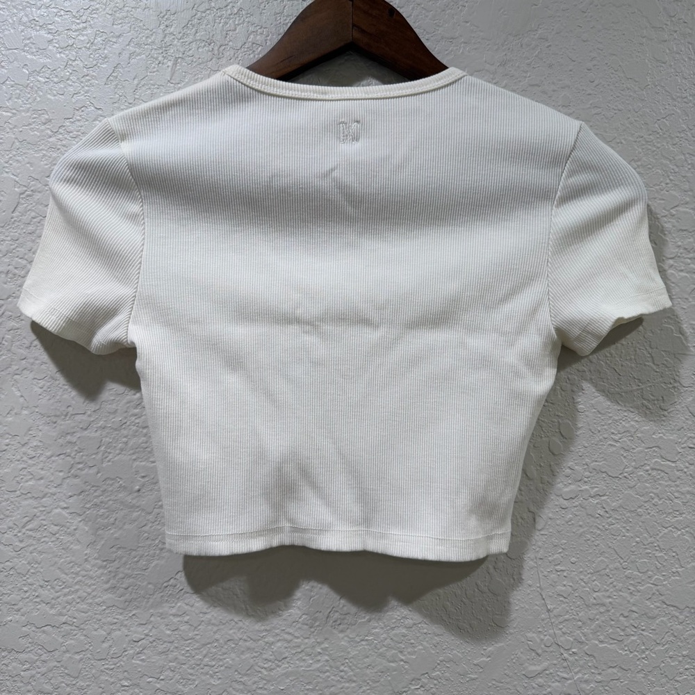MESHKI Short Sleeve Rib Cropped Top White Size Large - Picture 5 of 9